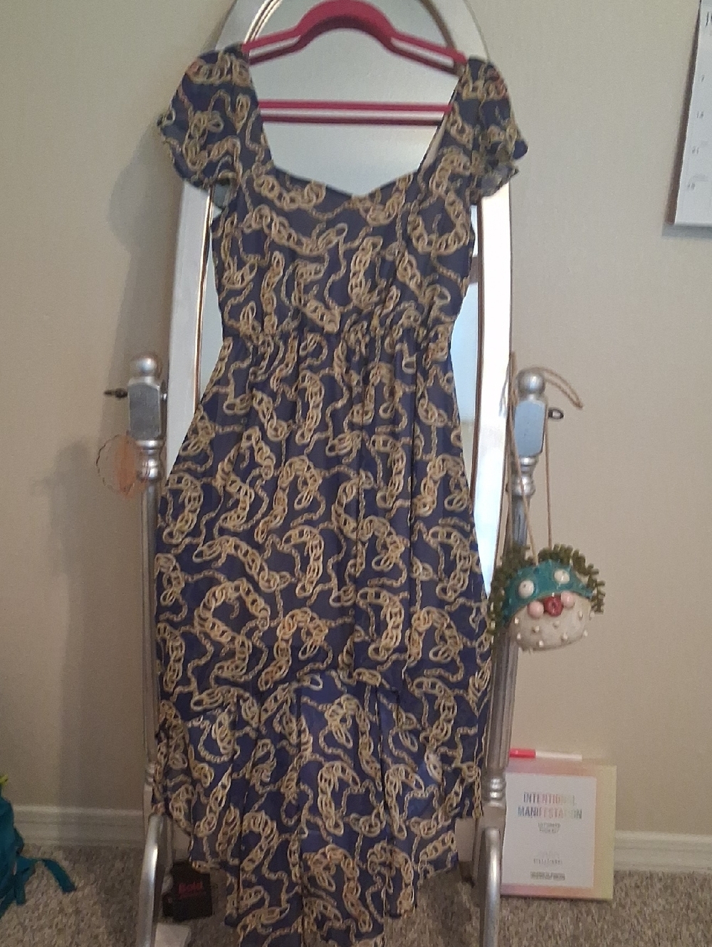 Navy and Gold Chain-Print Women's Dress